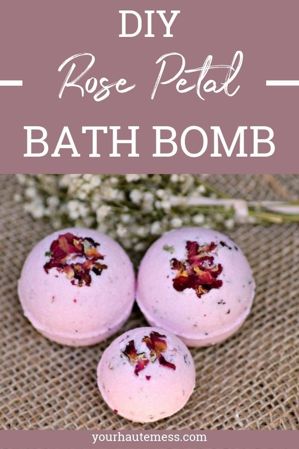 These rose petal bath bombs are super simple and easy to make. All you need are a few ingredients and you'll be relaxing in no time at all! #yourhautemess #bathbomb #rose #DIY #essentialoil #homemade