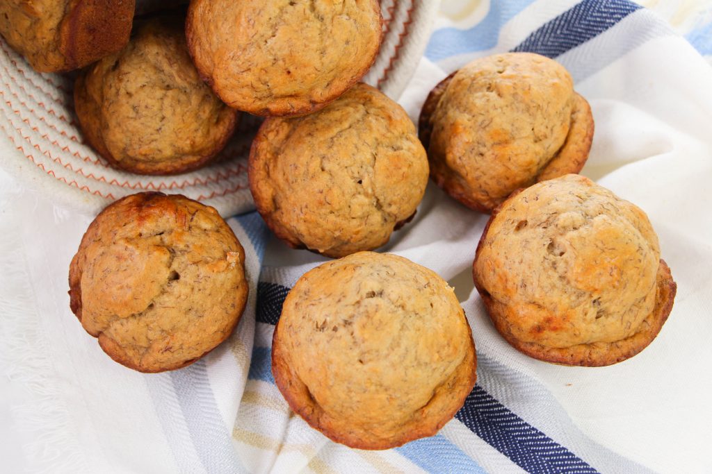healthy banana muffins in a basket